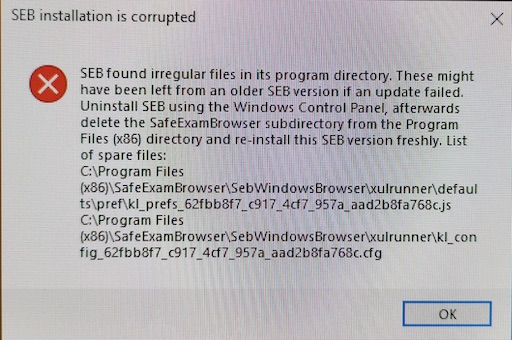 SEB installation is corrupted