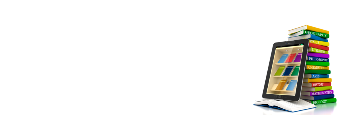 Libri di varie materie impilati e un tablet appoggiato alla pila di libri 